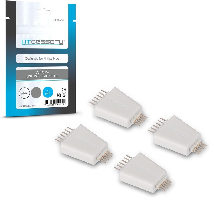 Litcessory V3 to V4 Lightstrip Adapter for Philips Hue Lightstrip Plus (4 Pack, White) - Image 1